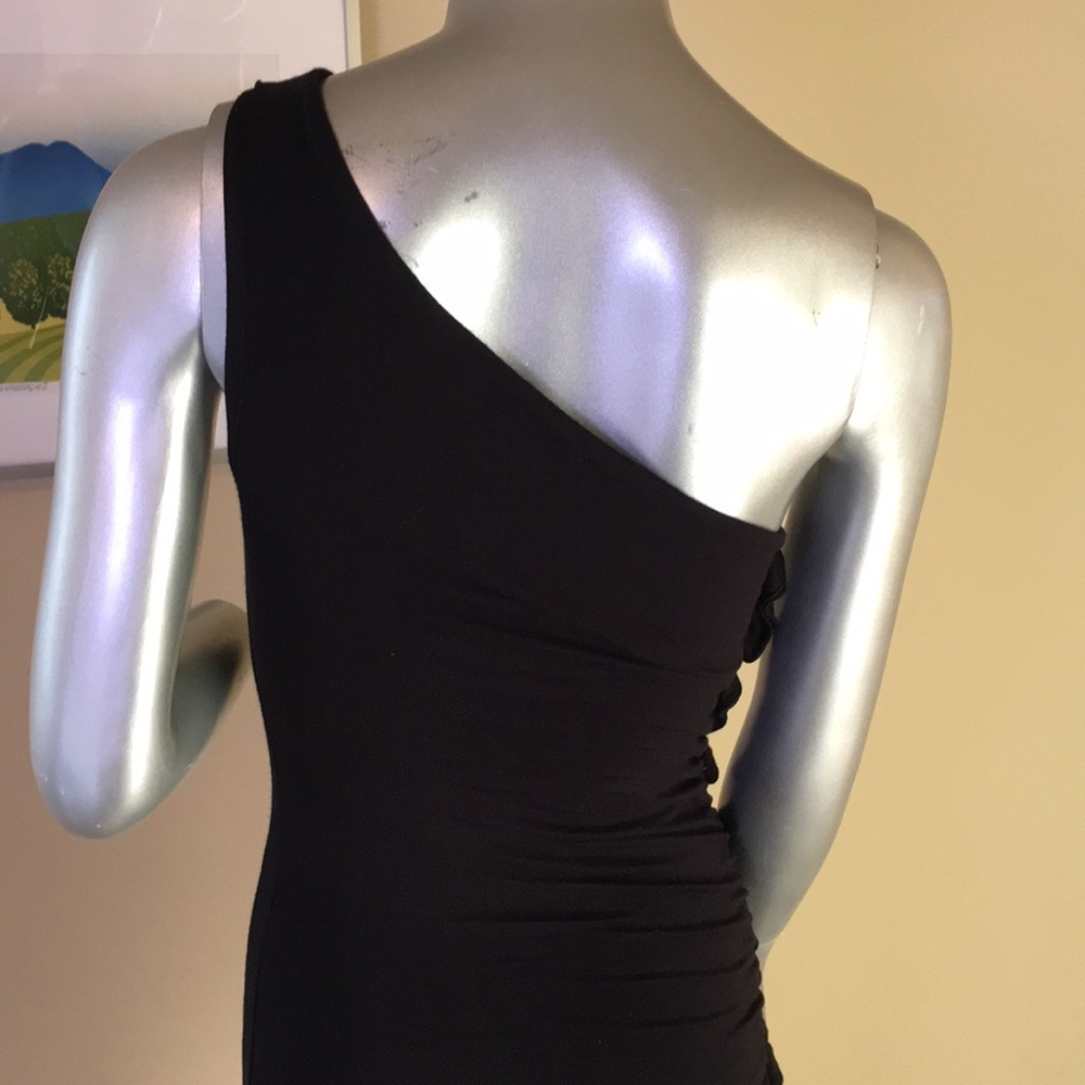 One Shoulder Ruched / Shirred Ruffle Dress - Picture 9 of 13